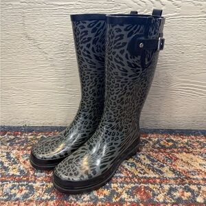 Western Chief Black Leopard Rain Boots Size 6 Waterproof Buckle
